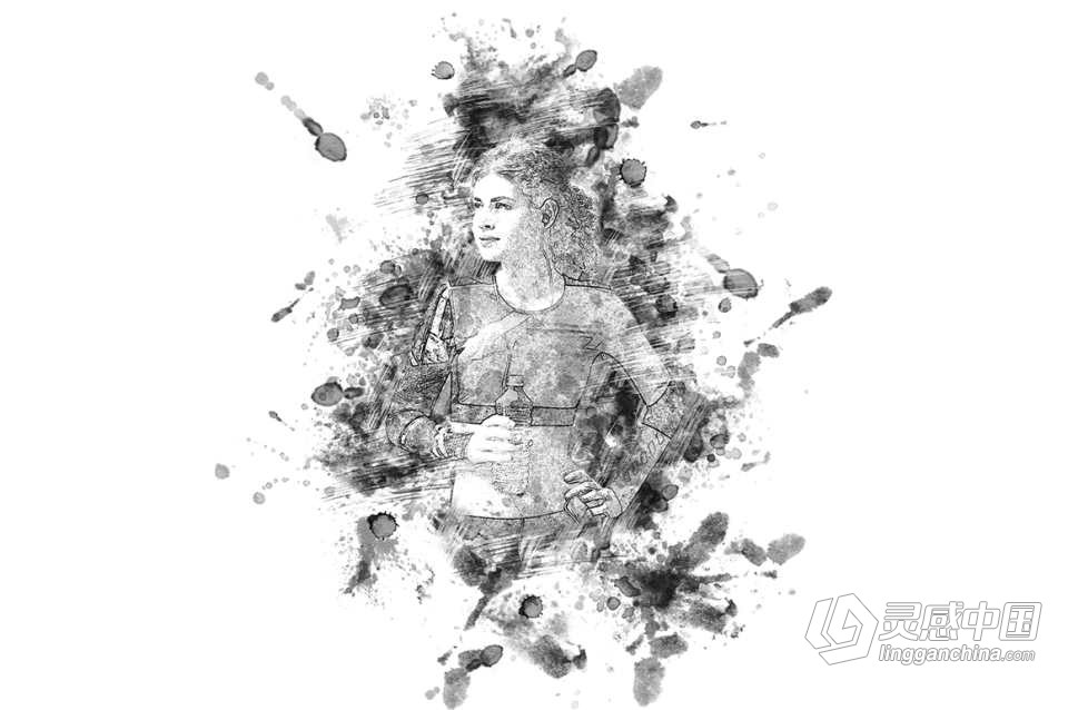 水墨污点绘画Photoshop动作 Stain Painting Photoshop Action 附视频教程  灵感中国网 www.lingganchina.com