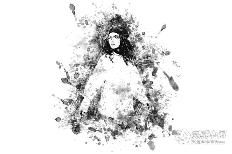 水墨污点绘画Photoshop动作 Stain Painting Photoshop Action 附视频教程  灵感中国网 www.lingganchina.com