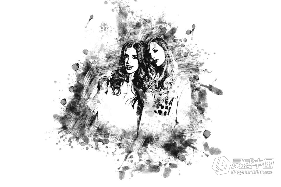 水墨污点绘画Photoshop动作 Stain Painting Photoshop Action 附视频教程  灵感中国网 www.lingganchina.com