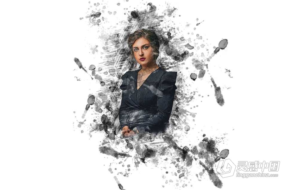 水墨污点绘画Photoshop动作 Stain Painting Photoshop Action 附视频教程  灵感中国网 www.lingganchina.com