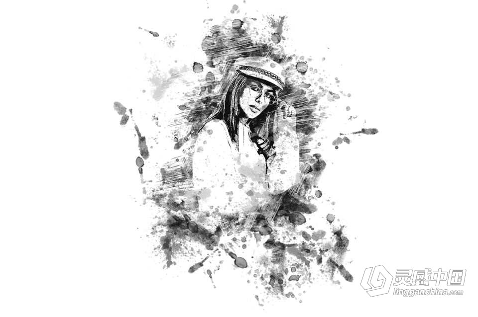 水墨污点绘画Photoshop动作 Stain Painting Photoshop Action 附视频教程  灵感中国网 www.lingganchina.com