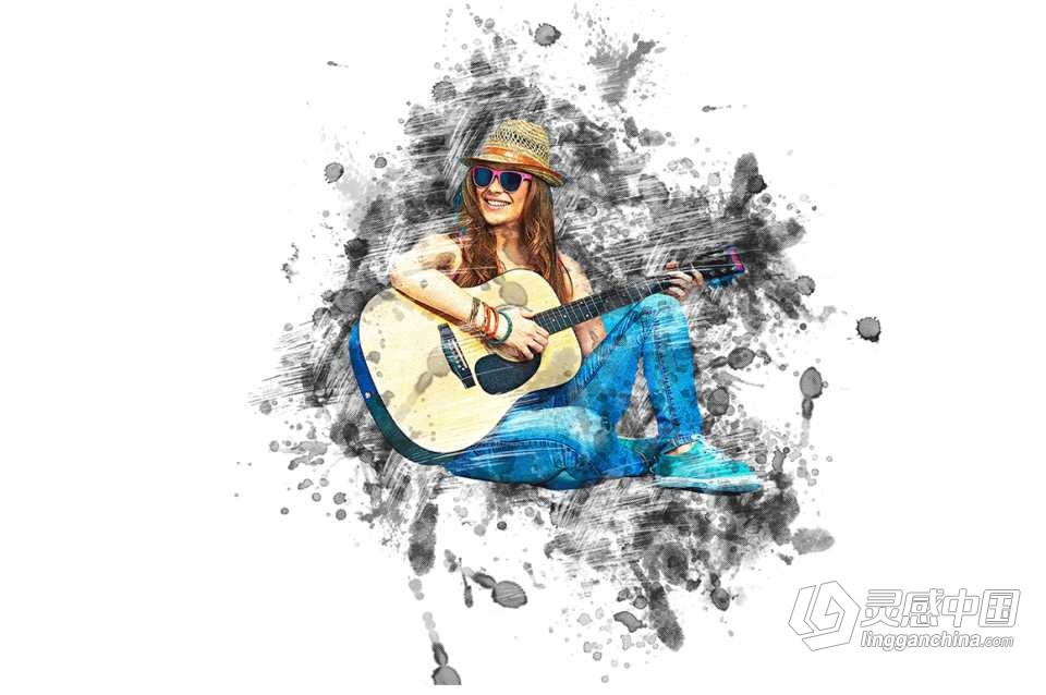水墨污点绘画Photoshop动作 Stain Painting Photoshop Action 附视频教程  灵感中国网 www.lingganchina.com