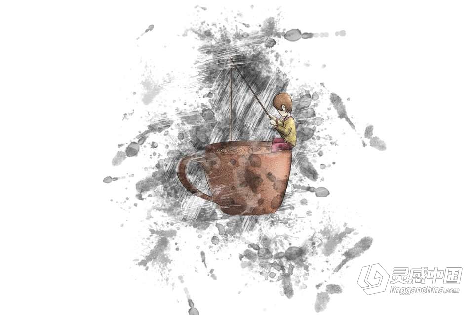 水墨污点绘画Photoshop动作 Stain Painting Photoshop Action 附视频教程  灵感中国网 www.lingganchina.com