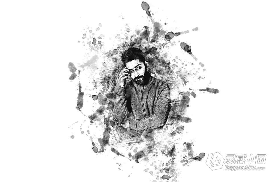 水墨污点绘画Photoshop动作 Stain Painting Photoshop Action 附视频教程  灵感中国网 www.lingganchina.com