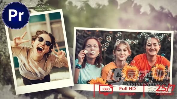 漏光水墨背景复古风格视频相册PR模板下载 Emotional Memories Slideshow MOGRT  灵感中国网 www.lingganchina.com