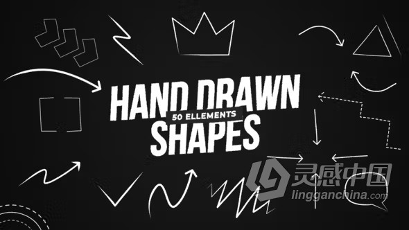 50个手绘形状箭头皇冠线条动画元素PR模板下载 Hand Drawn Shapes  灵感中国网 www.lingganchina.com