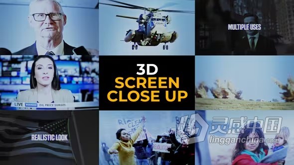 3D屏幕特写镜头酷炫过渡效果用于纪录片新闻介绍网络宣传PR模板下载 3D Screen Close Up  灵感中国网 www.lingganchina.com