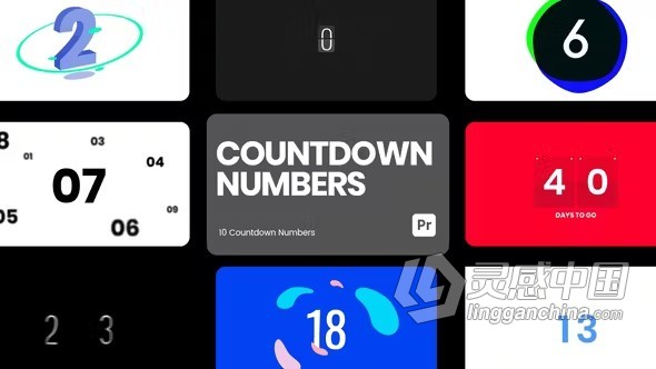 浮动元素和数字屏幕倒计时动画PR模板下载 Countdown Numbers for Premiere Pro  灵感中国网 www.lingganchina.com