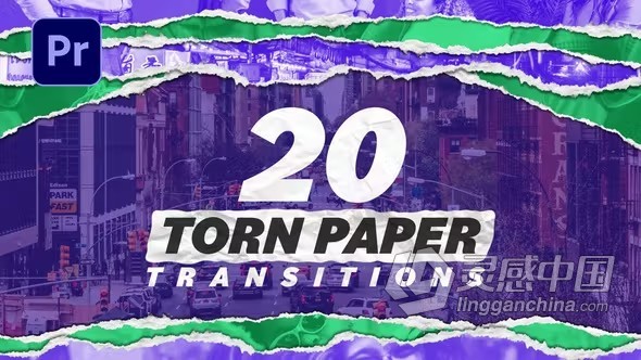 4K页面剥离翻页20个独特的撕纸转场过渡PR模板下载 Torn Paper Transitions  灵感中国网 www.lingganchina.com