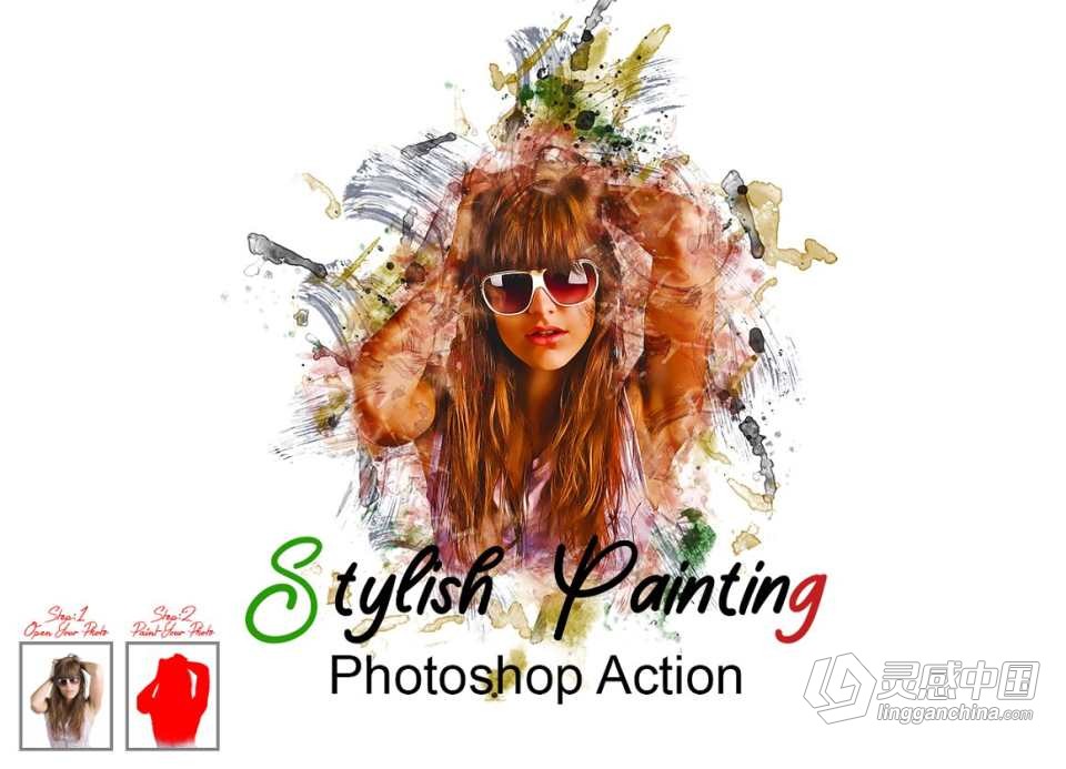 时尚炫彩绘画Photoshop动作 Stylish Painting Photoshop Action 附视频教程  灵感中国网 www.lingganchina.com