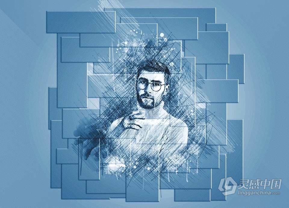 逼真墙面素描绘画Photoshop动作 Brick Sketch Photoshop Action  灵感中国网 www.lingganchina.com