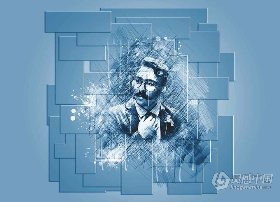 逼真墙面素描绘画Photoshop动作 Brick Sketch Photoshop Action  灵感中国网 www.lingganchina.com