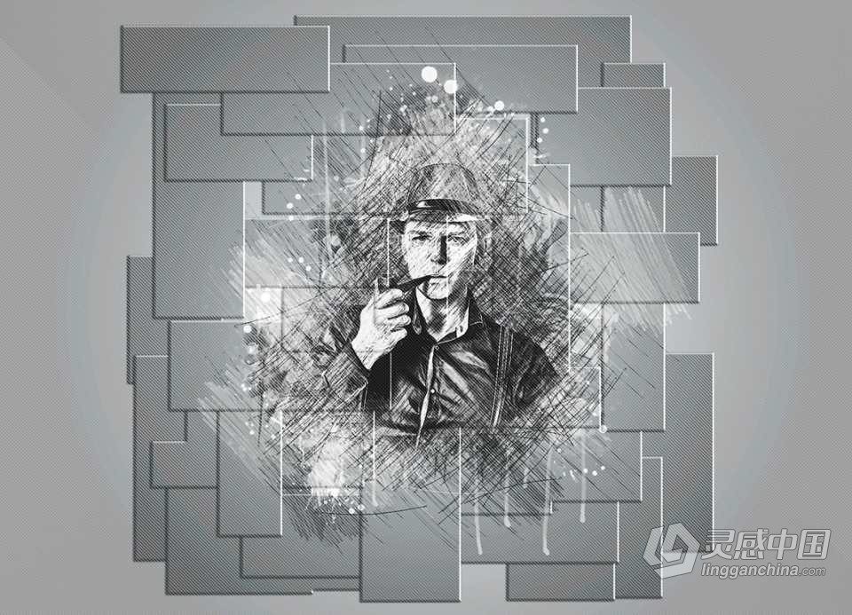 逼真墙面素描绘画Photoshop动作 Brick Sketch Photoshop Action  灵感中国网 www.lingganchina.com