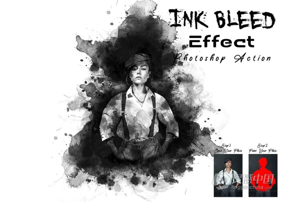 水墨弥漫特效PS动作 Ink Bleed Effect Photoshop Action 附视频教程  灵感中国网 www.lingganchina.com