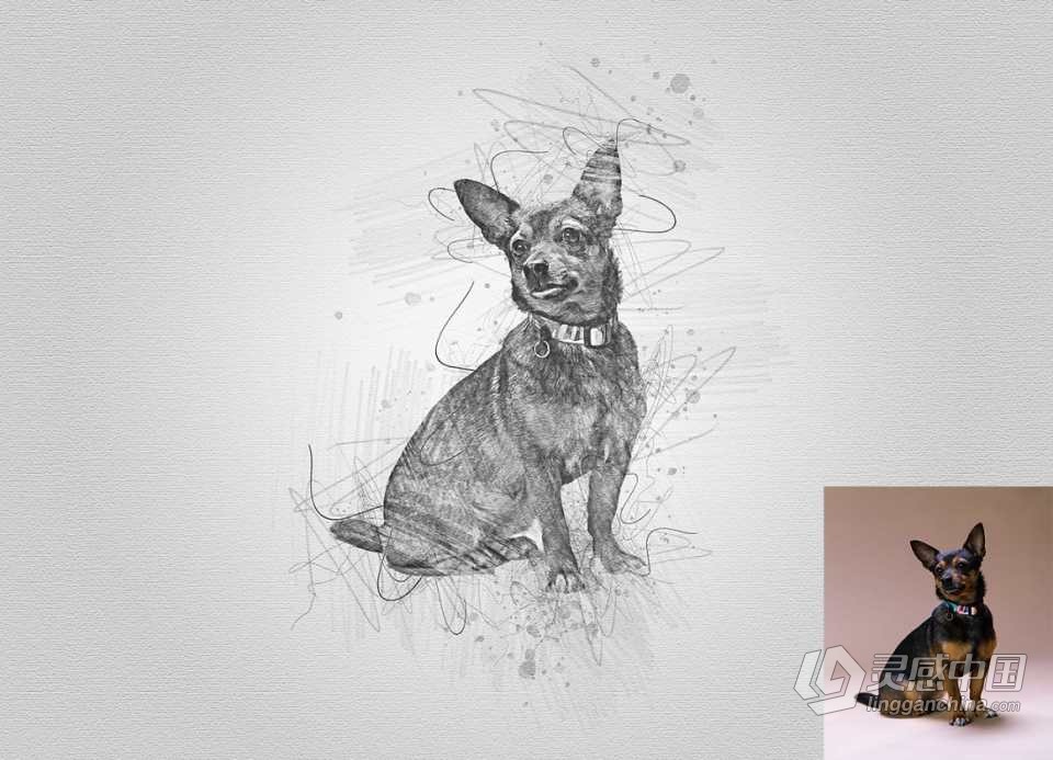 素描肖像绘画Photoshop动作 Drawing Sketch Photoshop Action 附视频教程  灵感中国网 www.lingganchina.com
