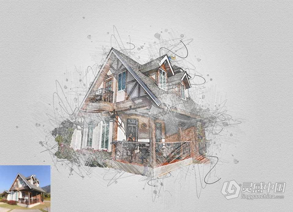 素描肖像绘画Photoshop动作 Drawing Sketch Photoshop Action 附视频教程  灵感中国网 www.lingganchina.com
