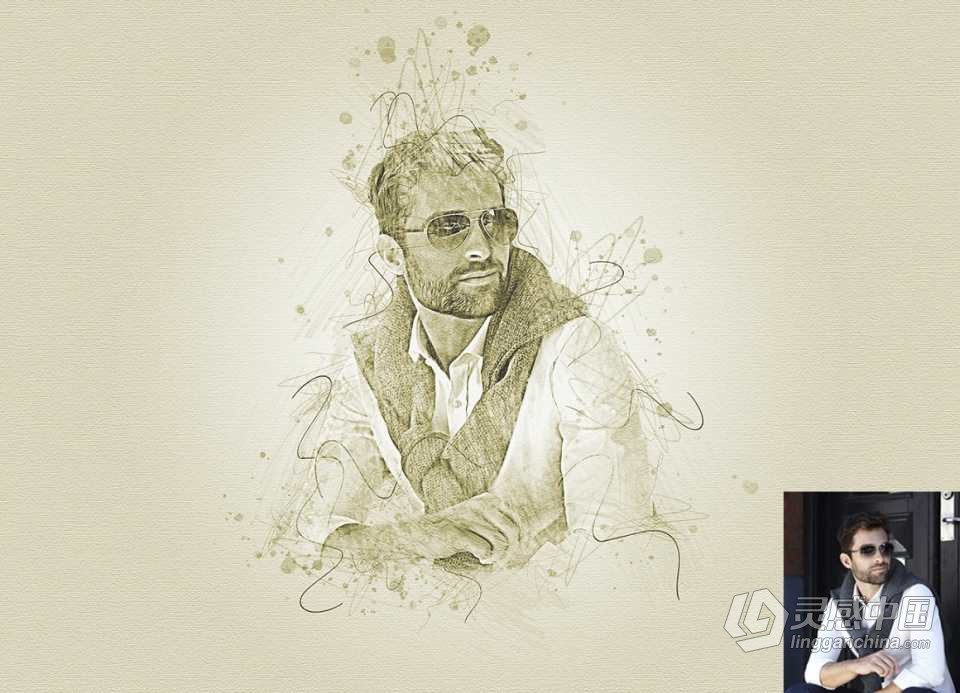 素描肖像绘画Photoshop动作 Drawing Sketch Photoshop Action 附视频教程  灵感中国网 www.lingganchina.com