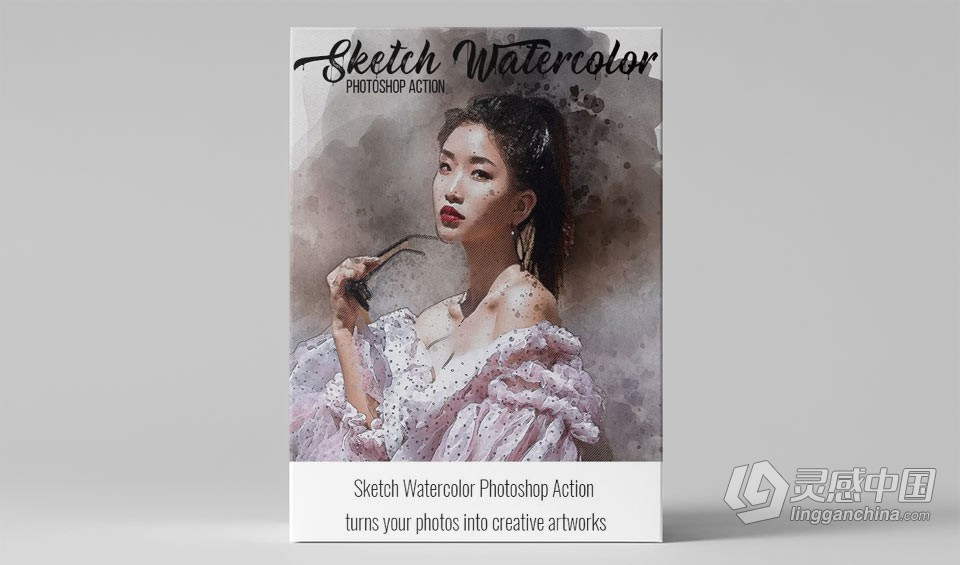 现代水彩素描绘画PS动作下载 Sketch Watercolor Photoshop Action  灵感中国网 www.lingganchina.com