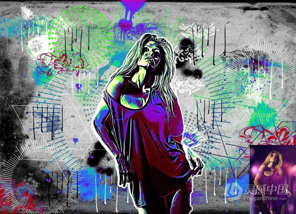 矢量波普艺术PS动作 Vector Pop Art Photoshop Action 附视频教程  灵感中国网 www.lingganchina.com
