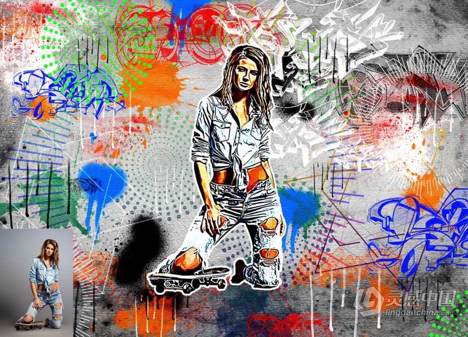 矢量波普艺术PS动作 Vector Pop Art Photoshop Action 附视频教程  灵感中国网 www.lingganchina.com