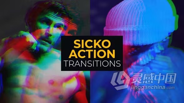 剪辑转场16种效果PR模板下载 Sicko Action Transitions  灵感中国网 www.lingganchina.com