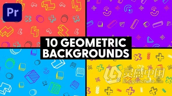 10个五彩几何图形背景动画PR模板下载 Geometric Backgrounds  灵感中国网 www.lingganchina.com