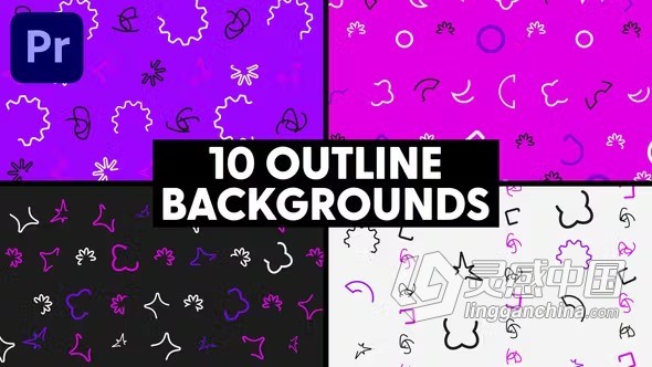 10个几何线条背景元素MOGRT文件PR模板下载 Geometric Lines Backgrounds  灵感中国网 www.lingganchina.com