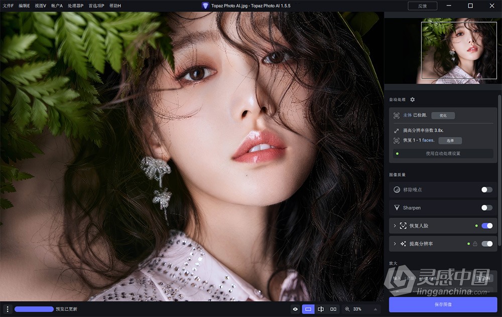 Topaz Photo AI v1.5.5 汉化版+AI模型 AI智能图像自动降噪锐化增强无损放大软件 WIN汉化中文版  灵感中国网 www.lingganchina.com