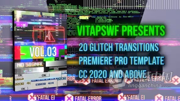 PR模板-20个信号干扰数字故障过渡转场 Glitch Transitions Vol. 03  灵感中国社区 www.lingganchina.com