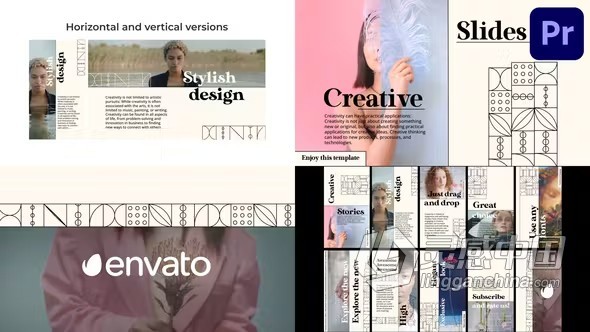 PR模板-移动模块化创意几何形状动画时尚人物介绍作品展示 Creative Modern Slideshow for Premiere Pro  灵感中国网 www.lingganchina.com