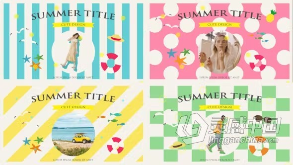 PR模板-清爽夏日度假风可爱夏季旅游视频字幕标题动画 Summer Title  灵感中国网 www.lingganchina.com