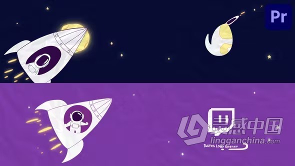 PR模板-漫画风格卡通宇航员火箭标志开场动画 Text Animation  灵感中国网 www.lingganchina.com