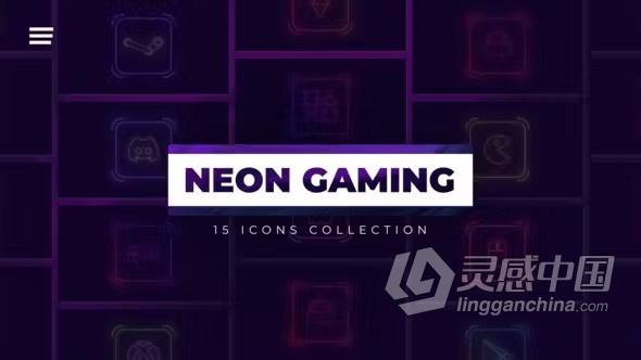 PR模板-20个霓虹灯游戏图标元素动画 Neon Gaming Icons  灵感中国网 www.lingganchina.com