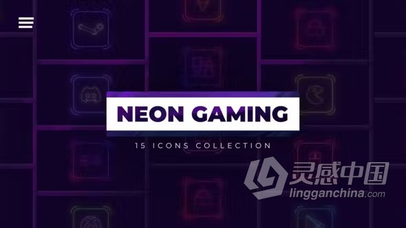 PR模板-20个霓虹灯游戏图标元素动画 Neon Gaming Icons  灵感中国社区 www.lingganchina.com