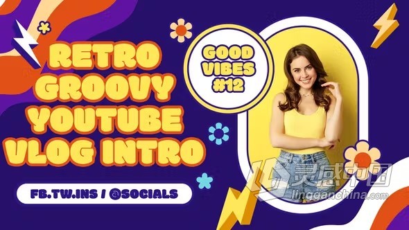 时尚网红博主Vlog简介片头PR模板下载 Retro Groovy Youtube Vlog Intro MOGRT  灵感中国网 www.lingganchina.com