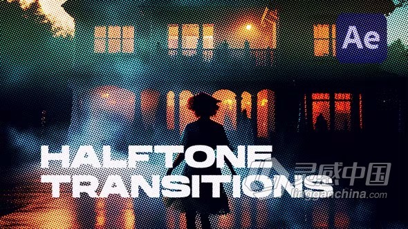 15种半色调圆点画面纹理视频转场过渡AE模板下载 Halftone Dots Transitions  灵感中国网 www.lingganchina.com