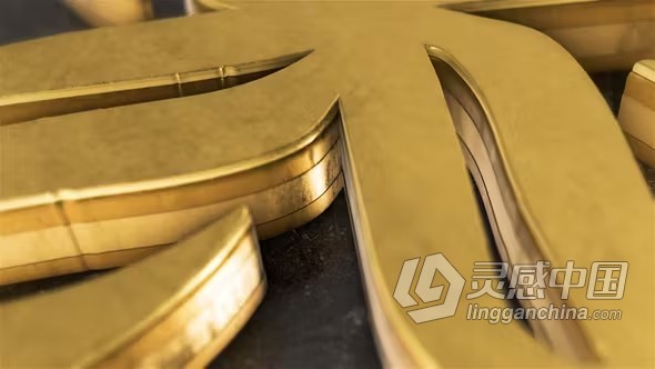 3D金属材质金色标志LOGO动画AE模板下载 Gold Logo Reveal  灵感中国网 www.lingganchina.com