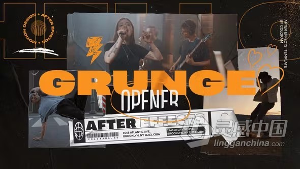 仿旧纹理复古拼贴动画开场视频片头效果AE模板下载 Grunge Collage Opener  灵感中国网 www.lingganchina.com