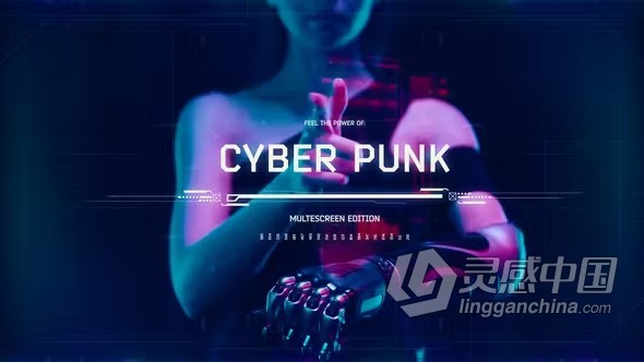 Hud界面元素霓虹灯颜色故障分屏幻灯片宣传视频AE与PR模板下载 Hud Glitch Splitscreen Slideshow  灵感中国网 www.lingganchina.com