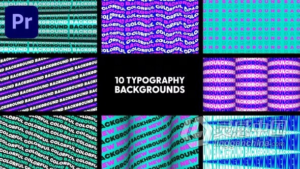 10种文字标题排版版式波纹动画背景素材PR模板下载 Typography Backgrounds  灵感中国网 www.lingganchina.com