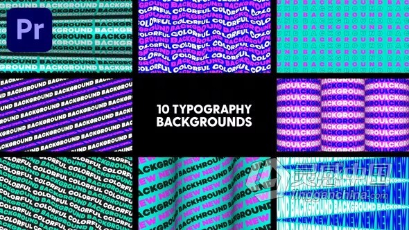 10种文字标题排版版式波纹动画背景素材PR模板下载 Typography Backgrounds  灵感中国社区 www.lingganchina.com