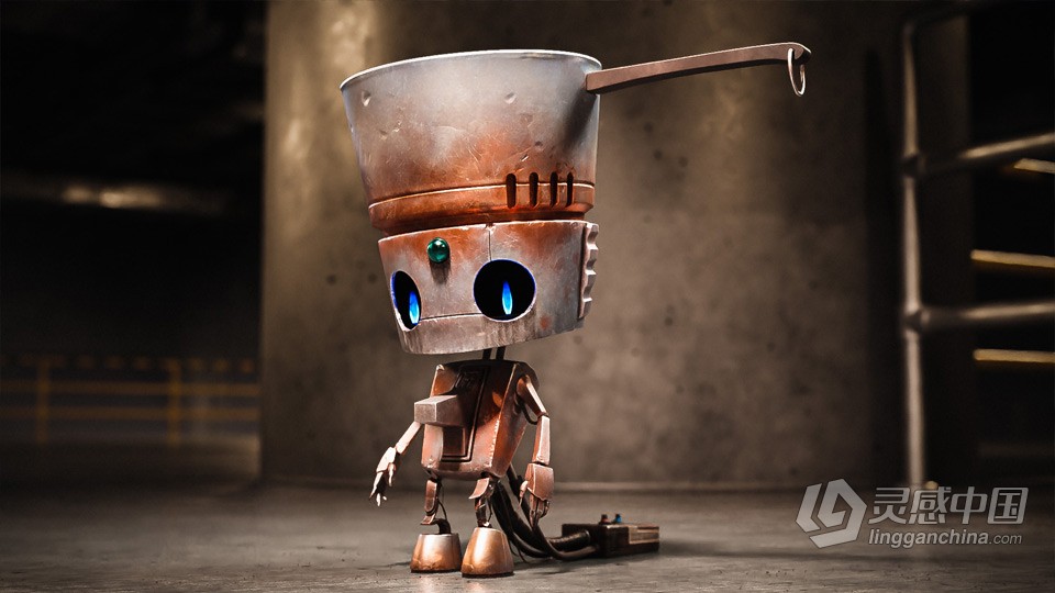 Blender可爱锅盖头机器人硬表面制作流程视频教程 中文字幕  灵感中国网 www.lingganchina.com