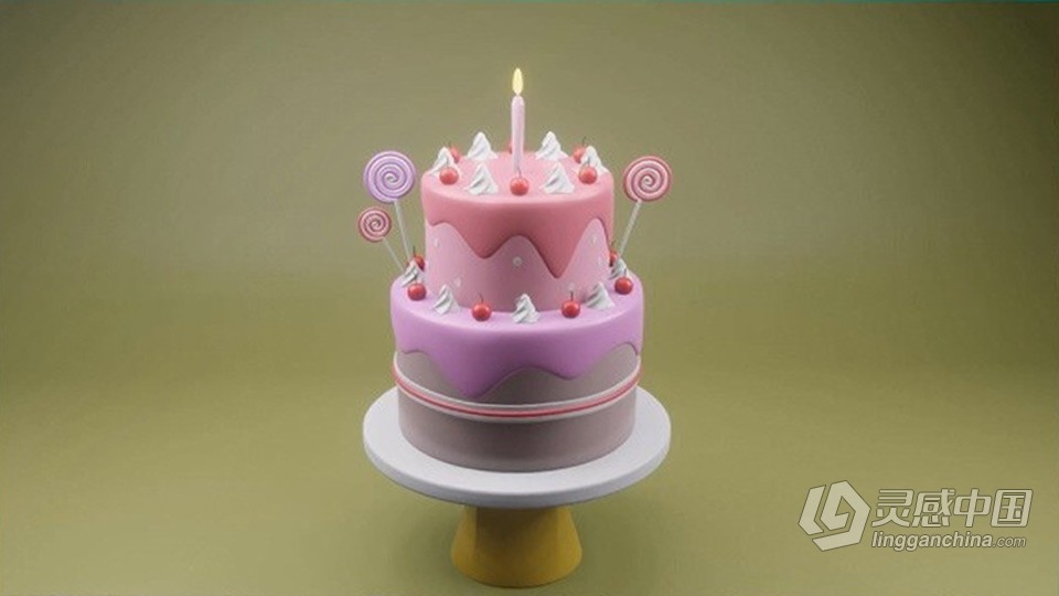 Blender生日蛋糕场景完整实例制作训练视频教程  灵感中国网 www.lingganchina.com