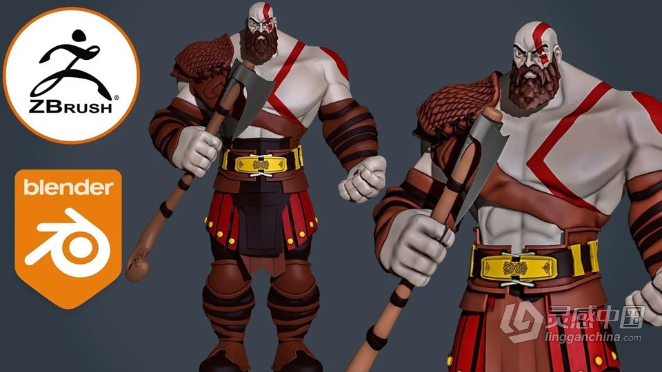 Zbrush战神游戏角色奎托斯实例雕刻建模全流程视频教程  灵感中国网 www.lingganchina.com