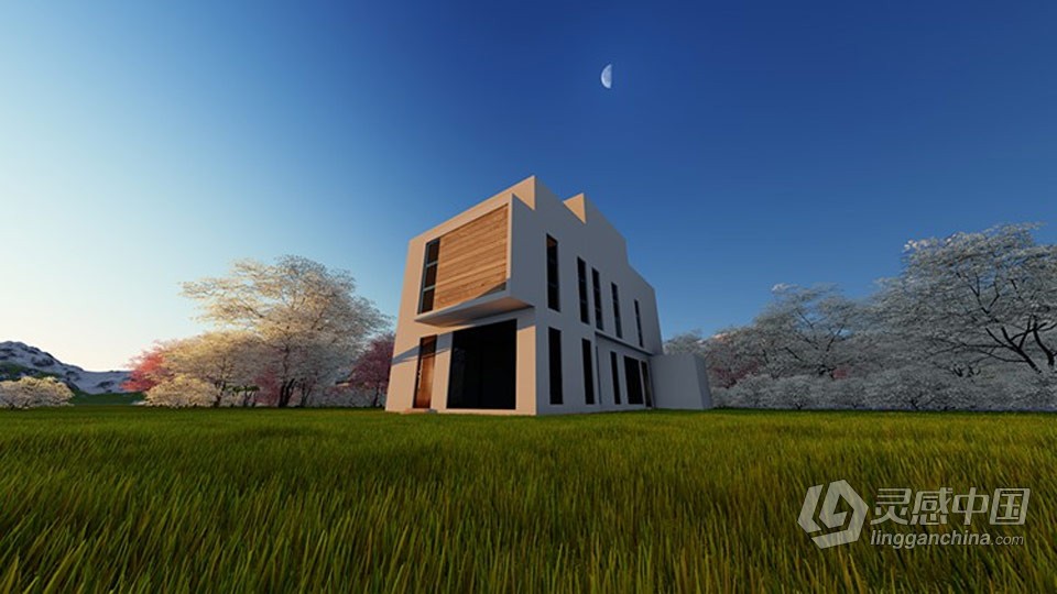 3dsMax与Lumion现代风格别墅建模与渲染训练视频教程  灵感中国网 www.lingganchina.com