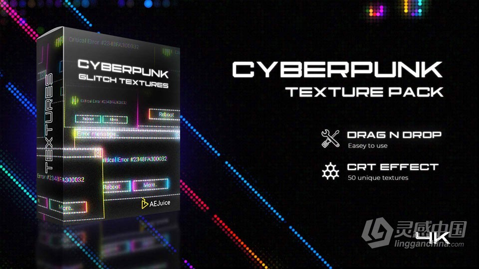 54种赛博朋克故障干扰纹理视觉特效动画AE/PR模板+视频素材 Cyberpunk Glitch Texture Pack  灵感中国网 www.lingganchina.com