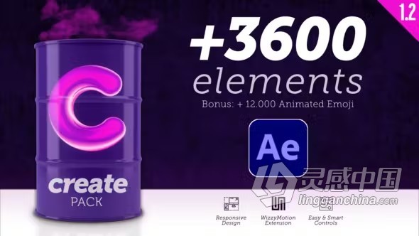 AE脚本-3600+元素排版文字标题字幕背景转场AE脚本预设包 Create Pack AE  灵感中国网 www.lingganchina.com