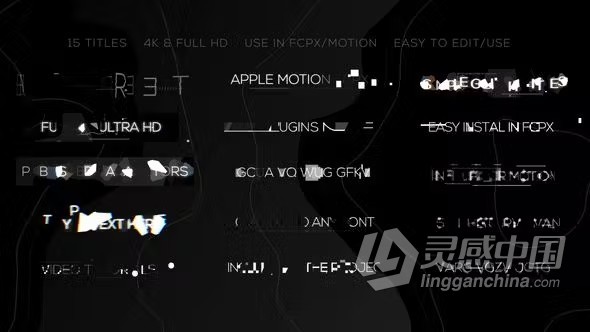 FCPX插件-15种信号故障干扰损坏文字标题动画 Glitch Minimal Titles  灵感中国网 www.lingganchina.com