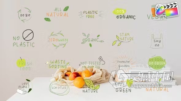 FCPX插件-20种卡通小清新绿植素描文字标题动画 Eco Titles  灵感中国网 www.lingganchina.com