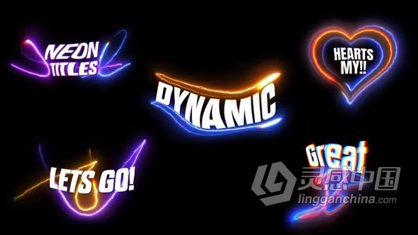 5种发光能量扭曲线条电流效果标题霓虹灯文字动画AE模板下载 Neon Text Animation  灵感中国网 www.lingganchina.com